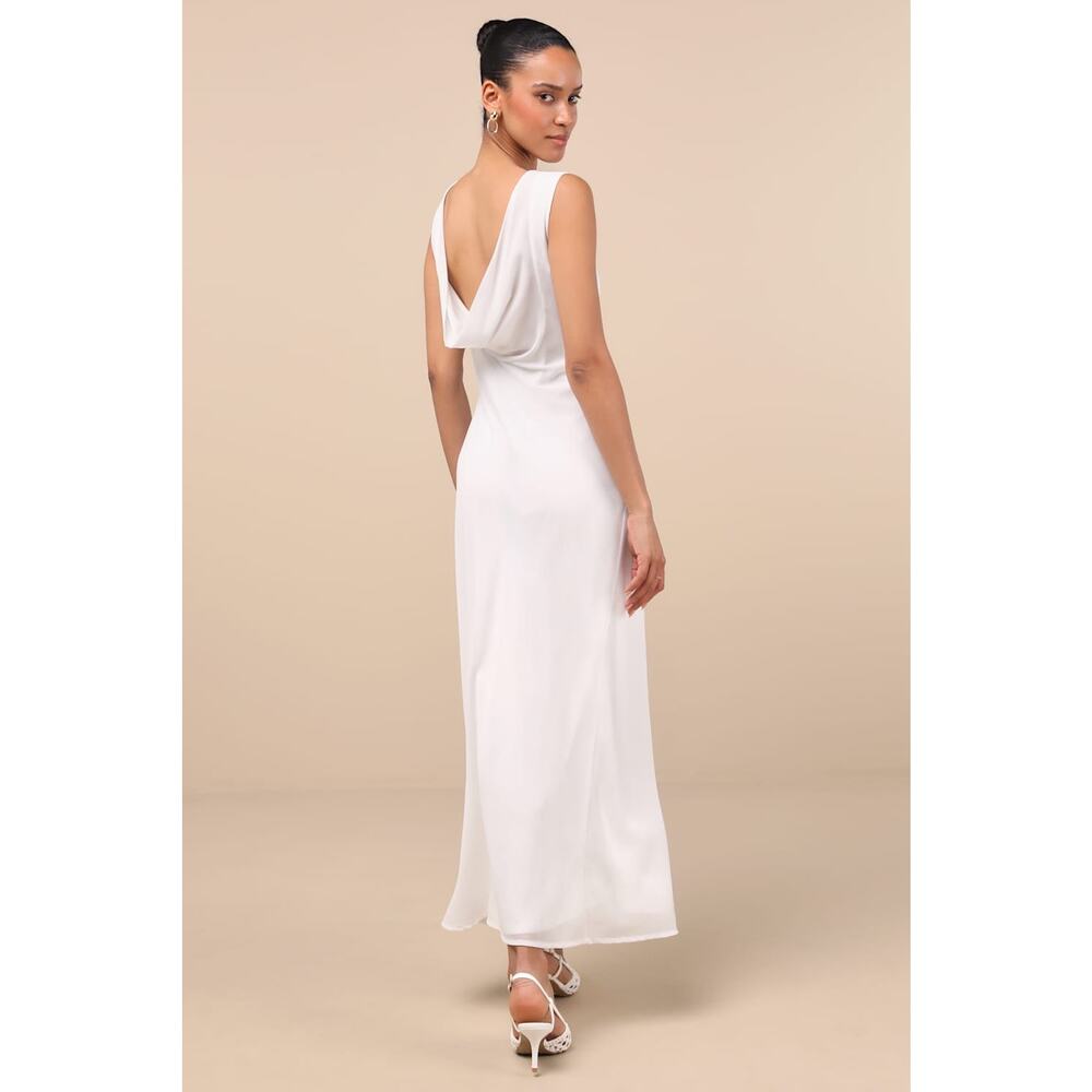NWT Lulus Yaneli White Boat Neck Cowl Back Maxi Dress Gala Banquet Wedding Sz XL
